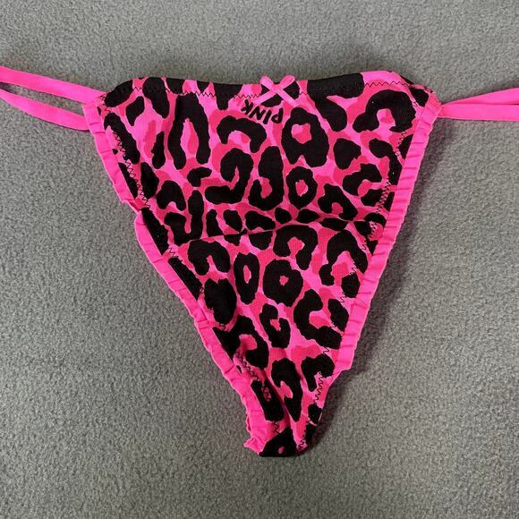 Victoria's Secret PINK 2011 Ruffle Trim V-String Panty Thong Animal Print RARE - Picture 2 of 8